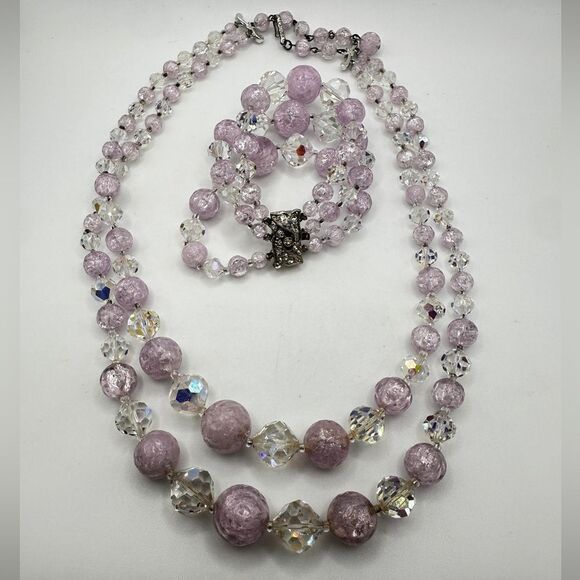 Vintage LAGUNA graduated acrylic and crystal beaded necklace and bracelet set! - Picture 4 of 12